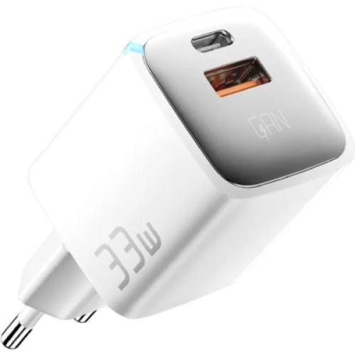 Зарядное устройство Essager 1xUSB + 1xUSB-C 33W GaN white (ECTAC-JXB02-Z)