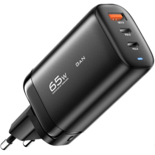Зарядное устройство Essager 2xUSB-C + 1xUSB 65W GaN black (ECT2CA-MYB01)