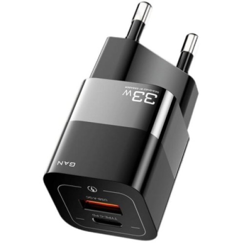 Зарядное устройство Essager 1xUSB + 1xUSB-C 33W GaN black (ECTCA-FZB01)