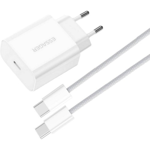 Зарядное устройство Essager USB-C PD20W + cable USB-C to USB-C white (EFJB02-JSTT2-T)