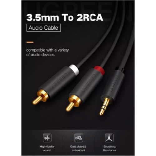 Кабель мультимедийный 3.5mm M to 2xRCA M 2.0m AV102 black Ugreen (10510) Кабель мультимедийный 3.5mm M to 2xRCA M 2.0m AV102 black Ugreen (10510)