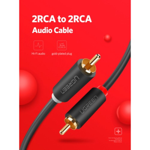 Кабель мультимедийный 2xRCA M to 2xRCA M 1.5m AV104 black Ugreen (10517)