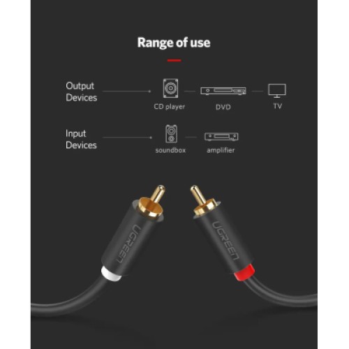 Кабель мультимедийный 2xRCA M to 2xRCA M 1.0m AV104 black Ugreen (30747)