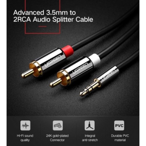 Кабель мультимедийный 3.5mm M to 2xRCA M 1.0m AV116 black Ugreen (10749)