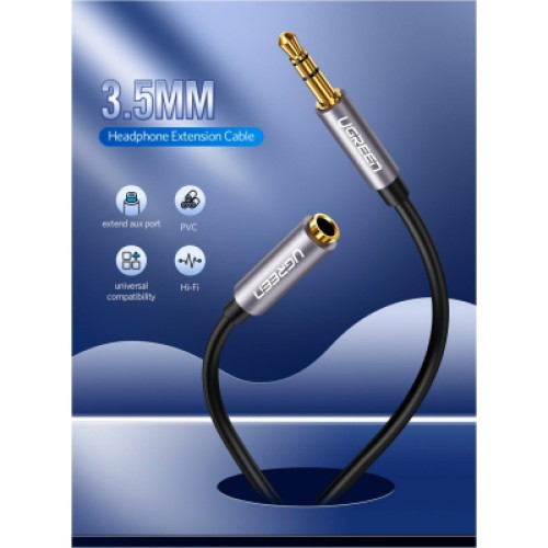 Кабель мультимедийный 3.5mm M to 3.5mm F 1.5m AV118 gray Ugreen (10593)