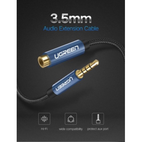 Кабель мультимедийный 3.5mm M to 3.5mm F 2.0m AV118 blue Ugreen (40675)