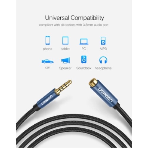 Кабель мультимедийный 3.5mm M to 3.5mm F 2.0m AV118 blue Ugreen (40675)