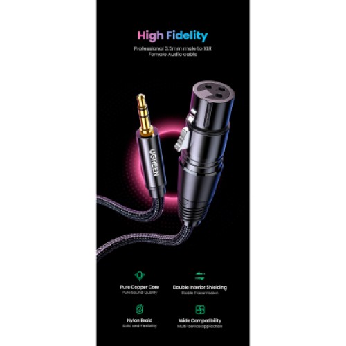 Кабель мультимедийный 3.5mm M to XLR F 1.0m AV182 black Ugreen (20763) Кабель мультимедийный 3.5mm M to XLR F 1.0m AV182 black Ugreen (20763)