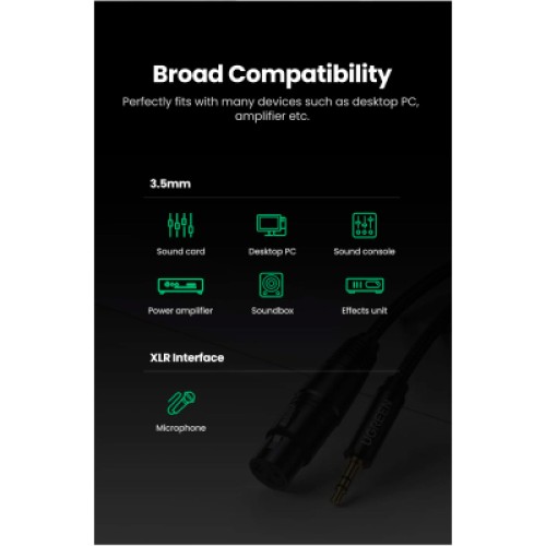 Кабель мультимедийный 3.5mm M to XLR F 1.0m AV182 black Ugreen (20763) Кабель мультимедийный 3.5mm M to XLR F 1.0m AV182 black Ugreen (20763)
