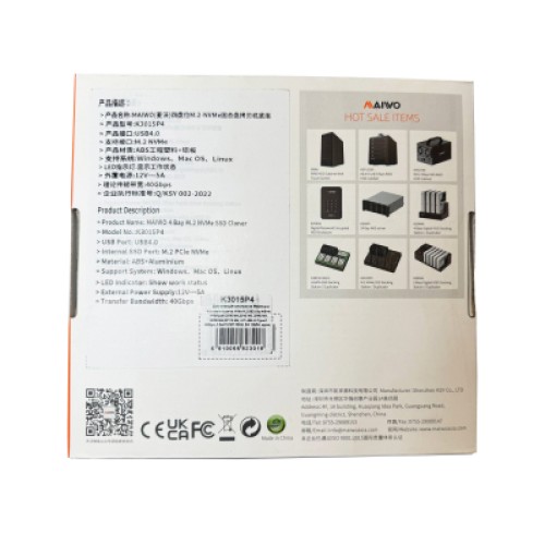 Док-станция для накопителей Maiwo 4*NVMe M.2 SSD Key M/B+M to USB4.0 USB-C 40Gbps (K3015P4) Док-станция для накопителей Maiwo 4*NVMe M.2 SSD Key M/B+M to USB4.0 USB-C 40Gbps (K3015P4)