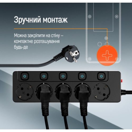 Сетевой фильтр питания ColorWay CW-PSEA55SBK 5 розеток5м (CW-PSEA55SBK)