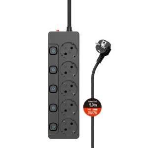 Мережевий фільтр живлення ColorWay CW-PSEA55SBK 5 розеток5м (CW-PSEA55SBK)