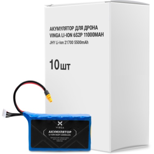 Аккумуляторный блок Vinga Li-Ion 6S2P 11000mAh коробка 10 шт (JHY Li-Ion 21700 5500mAh) (V6S2P-10PCS-11000MAH) Аккумуляторный блок Vinga Li-Ion 6S2P 11000mAh коробка 10 шт (JHY Li-Ion 21700 5500mAh) (V6S2P-10PCS-11000MAH)