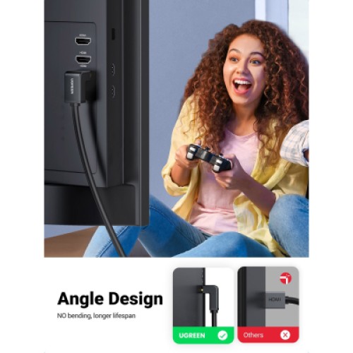 Кабель мультимедийный HDMI M to HDMI M 2.0m 90° corner HD103 black Ugreen (10173) Кабель мультимедийный HDMI M to HDMI M 2.0m 90° corner HD103 black Ugreen (10173)