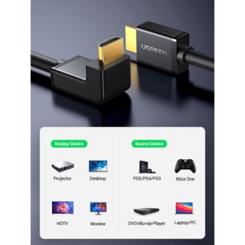 Кабель мультимедийный HDMI M to HDMI M 2.0m 90° corner HD103 black Ugreen (10173) Кабель мультимедийный HDMI M to HDMI M 2.0m 90° corner HD103 black Ugreen (10173)