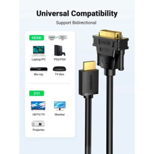 Кабель мультимедийный HDMI M to DVI M 1.5m HD106 black Ugreen (11150)