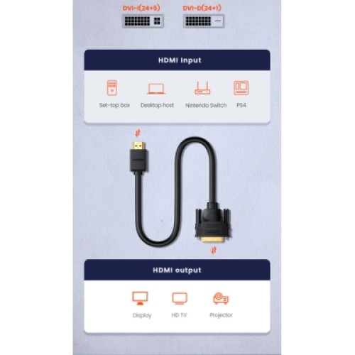 Кабель мультимедийный HDMI M to DVI M 3.0m HD106 black Ugreen (10136)