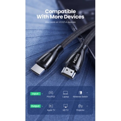 Кабель мультимедийный HDMI M to HDMI M 2.0m braided HD140 black Ugreen (80403)