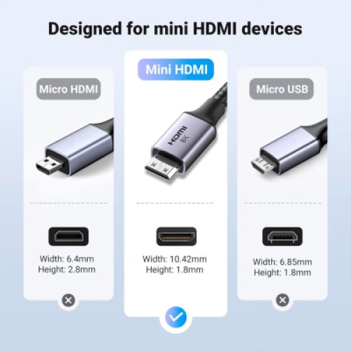 Кабель мультимедийный HDMI M to HDMI mini M 1.0m 8K HD163 black Ugreen (15514)