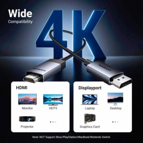 Кабель мультимедийный DisplayPort M to HDMI M 2.0m V2.0 4K60Hz DP119 black Ugreen (15774)