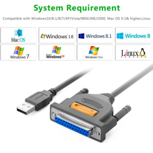 Кабель для принтера USB 2.0 to DB25 2.0m US167 black Ugreen (20224) Кабель для принтера USB 2.0 to DB25 2.0m US167 black Ugreen (20224)