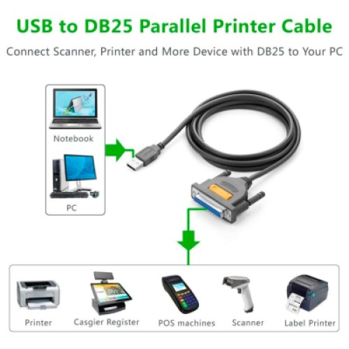 Кабель для принтера USB 2.0 to DB25 2.0m US167 black Ugreen (20224) Кабель для принтера USB 2.0 to DB25 2.0m US167 black Ugreen (20224)