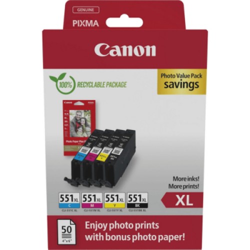 Картридж Canon CLI-551Multipack (BK,C,M,Y) XL +Paper (6443B008) Картридж Canon CLI-551Multipack (BK,C,M,Y) XL +Paper (6443B008)
