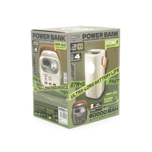 Батарея универсальная Remax 60000mAh, PD, QC/27W+22.5W, Gray (RPP-123) Батарея универсальная Remax 60000mAh, PD, QC/27W+22.5W, Gray (RPP-123)