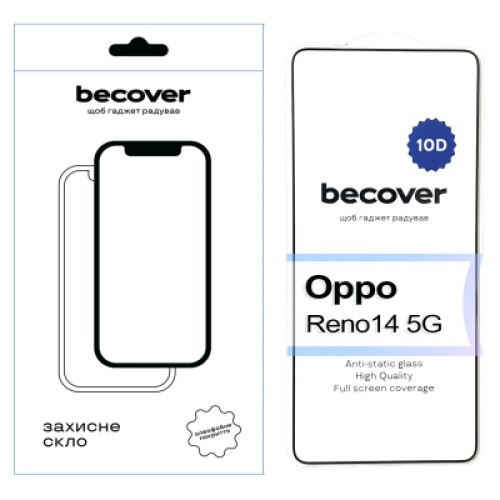 Стекло защитное BeCover 10D Oppo Reno14 5G Black (713932) Стекло защитное BeCover 10D Oppo Reno14 5G Black (713932)