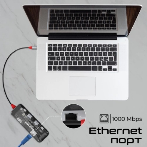 Концентратор Promate USB-C 8-in-1 USB-C PD100W + HDMI 4K60Hz + USBC + 2xUSB 3.0 + RJ45 1000Mbps + SD/MicroSD grey (transhub-mini) Концентратор Promate USB-C 8-in-1 USB-C PD100W + HDMI 4K60Hz + USBC + 2xUSB 3.0 + RJ45 1000Mbps + SD/MicroSD grey (transhub-mini)