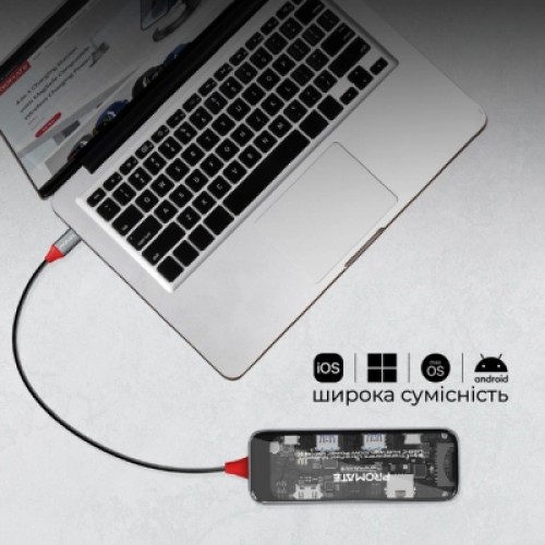 Концентратор Promate USB-C 8-in-1 USB-C PD100W + HDMI 4K60Hz + USBC + 2xUSB 3.0 + RJ45 1000Mbps + SD/MicroSD grey (transhub-mini) Концентратор Promate USB-C 8-in-1 USB-C PD100W + HDMI 4K60Hz + USBC + 2xUSB 3.0 + RJ45 1000Mbps + SD/MicroSD grey (transhub-mini)