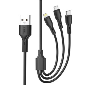 Дата кабель USB 2.0 AM to Lightning + Micro 5P + USB-C 3A black XO (CB-23U3-BK)