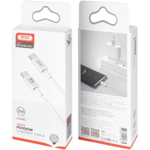 Дата кабель USB-C to USB-C 2.0m 100W white XO (CB-Q100-2CC) Дата кабель USB-C to USB-C 2.0m 100W white XO (CB-Q100-2CC)