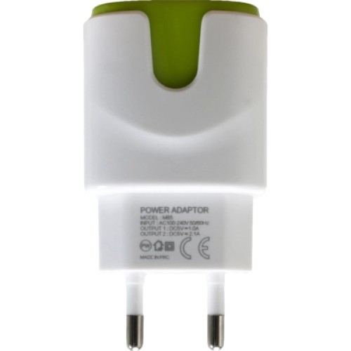 Зарядное устройство Patron 2xUSB 2.0 2A/1A white/green (PN-2USB-220V-G)