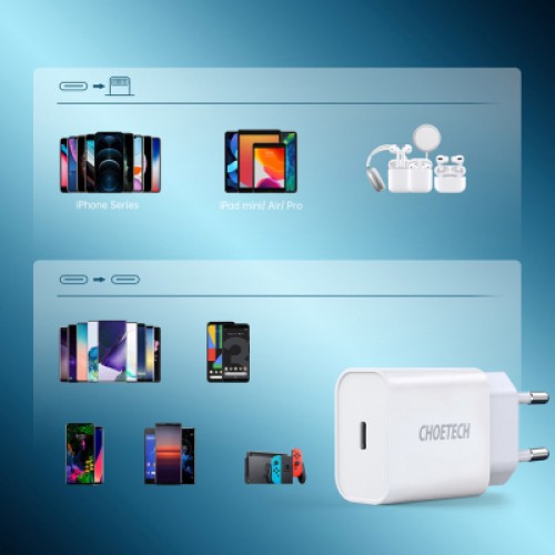 Зарядное устройство Choetech USB-C PD20W white (Q5004-V5) Зарядное устройство Choetech USB-C PD20W white (Q5004-V5)