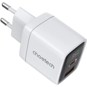 Зарядний пристрій Choetech 1xUSB + 1xUSB-C PD35W with display white (PD6052-EU-WH)