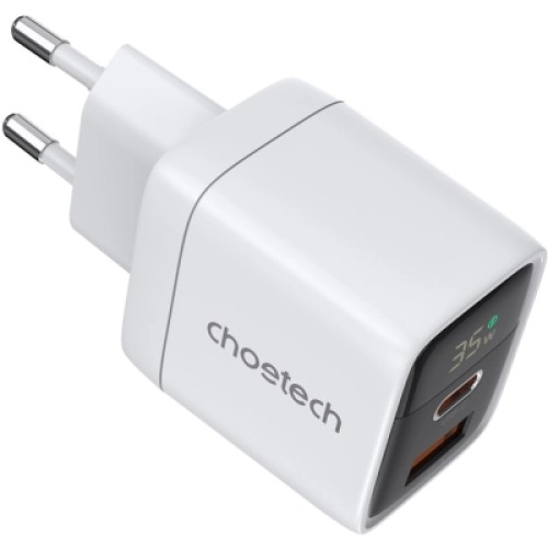 Зарядное устройство Choetech 1xUSB + 1xUSB-C PD35W with display white (PD6052-EU-WH) Зарядное устройство Choetech 1xUSB + 1xUSB-C PD35W with display white (PD6052-EU-WH)