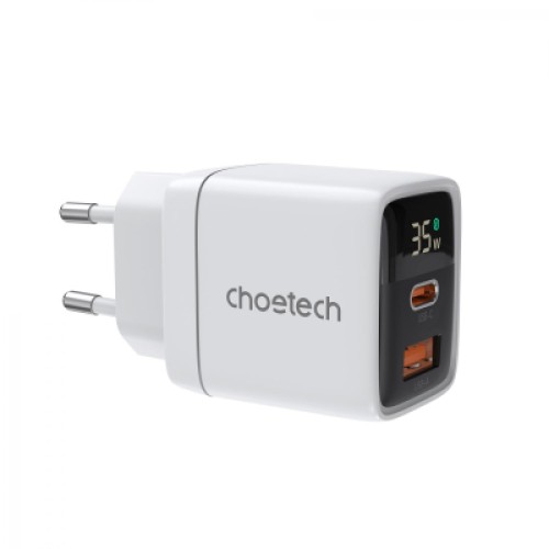 Зарядное устройство Choetech 1xUSB + 1xUSB-C PD35W with display white (PD6052-EU-WH) Зарядное устройство Choetech 1xUSB + 1xUSB-C PD35W with display white (PD6052-EU-WH)