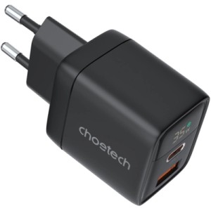 Зарядний пристрій Choetech 1xUSB + 1xUSB-C PD35W with display black (PD6052-EU-BK)
