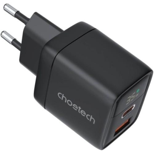 Зарядное устройство Choetech 1xUSB + 1xUSB-C PD35W with display black (PD6052-EU-BK) Зарядное устройство Choetech 1xUSB + 1xUSB-C PD35W with display black (PD6052-EU-BK)