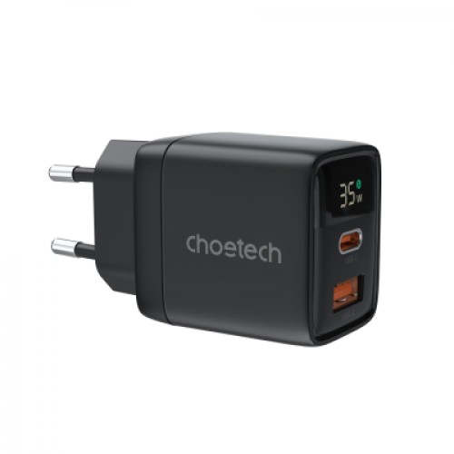 Зарядное устройство Choetech 1xUSB + 1xUSB-C PD35W with display black (PD6052-EU-BK) Зарядное устройство Choetech 1xUSB + 1xUSB-C PD35W with display black (PD6052-EU-BK)