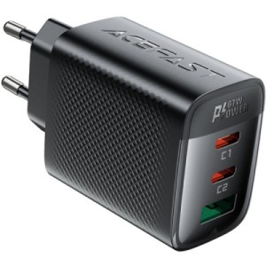 Зарядний пристрій Acefast 2xUSB-C + 1xUSB 67W GaN black (6974316284048)