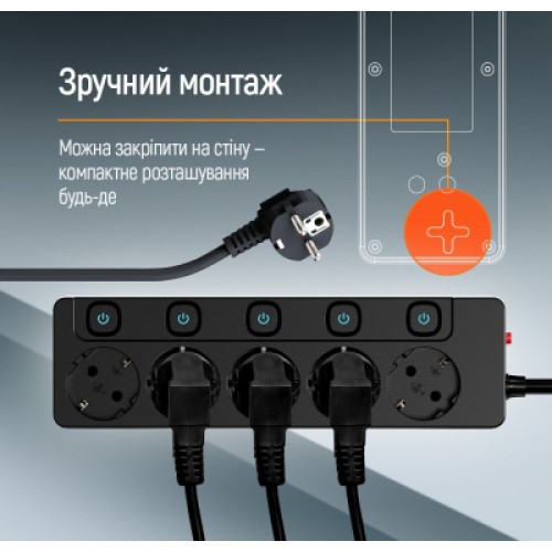 Сетевой фильтр питания ColorWay CW-PSEA52SBK 5 розеток2м (CW-PSEA52SBK) Сетевой фильтр питания ColorWay CW-PSEA52SBK 5 розеток2м (CW-PSEA52SBK)