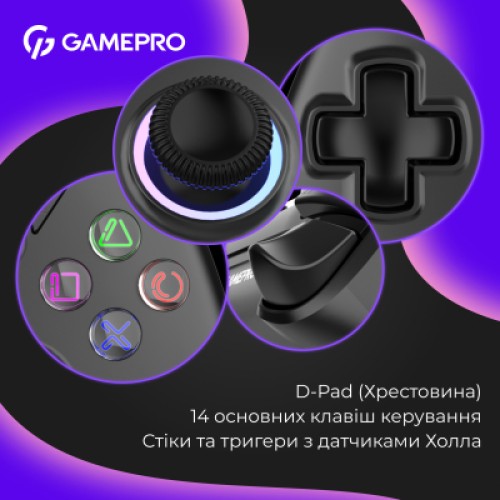Геймпад GamePro із зарядною станцією 2.4G/BT 5.1/USB (Switch/PS/PC/iOS/Android) RGB Black (GPS20BDOC) Геймпад GamePro із зарядною станцією 2.4G/BT 5.1/USB (Switch/PS/PC/iOS/Android) RGB Black (GPS20BDOC)