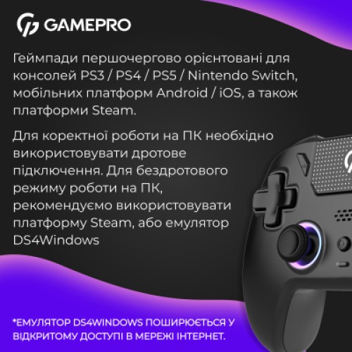 Геймпад GamePro із зарядною станцією 2.4G/BT 5.1/USB (Switch/PS/PC/iOS/Android) RGB Black (GPS20BDOC) Геймпад GamePro із зарядною станцією 2.4G/BT 5.1/USB (Switch/PS/PC/iOS/Android) RGB Black (GPS20BDOC)