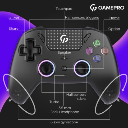 Геймпад GamePro із зарядною станцією 2.4G/BT 5.1/USB (Switch/PS/PC/iOS/Android) RGB Black (GPS20BDOC) Геймпад GamePro із зарядною станцією 2.4G/BT 5.1/USB (Switch/PS/PC/iOS/Android) RGB Black (GPS20BDOC)