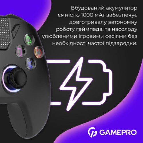 Геймпад GamePro із зарядною станцією 2.4G/BT 5.1/USB (Switch/PS/PC/iOS/Android) RGB Black (GPS20BDOC) Геймпад GamePro із зарядною станцією 2.4G/BT 5.1/USB (Switch/PS/PC/iOS/Android) RGB Black (GPS20BDOC)