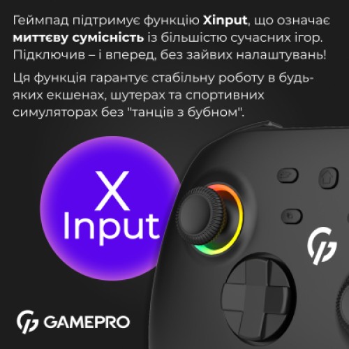 Геймпад GamePro із зарядною станцією BT 5.3/USB/2.4 ГГц (Switch/PC/iOS/Android) RGB Black (GPX13BDOC) Геймпад GamePro із зарядною станцією BT 5.3/USB/2.4 ГГц (Switch/PC/iOS/Android) RGB Black (GPX13BDOC)