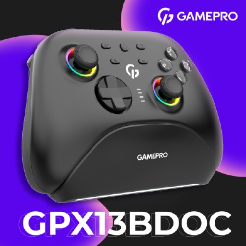 Геймпад GamePro із зарядною станцією BT 5.3/USB/2.4 ГГц (Switch/PC/iOS/Android) RGB Black (GPX13BDOC) Геймпад GamePro із зарядною станцією BT 5.3/USB/2.4 ГГц (Switch/PC/iOS/Android) RGB Black (GPX13BDOC)