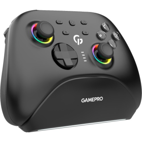 Геймпад GamePro із зарядною станцією BT 5.3/USB/2.4 ГГц (Switch/PC/iOS/Android) RGB Black (GPX13BDOC) Геймпад GamePro із зарядною станцією BT 5.3/USB/2.4 ГГц (Switch/PC/iOS/Android) RGB Black (GPX13BDOC)